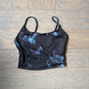 Women's Black and Blue Tie-Dye Active Wear Top